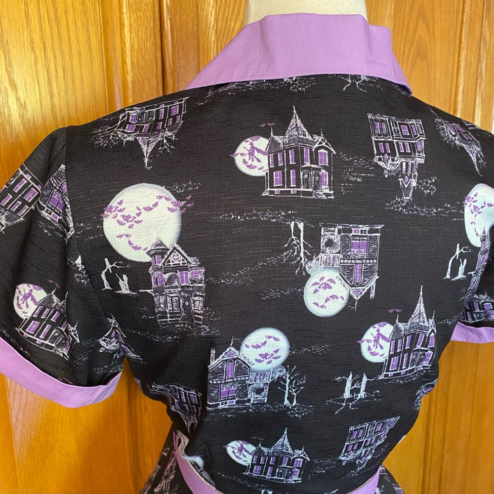 π HAUNTED HOUSE HALLOWEEN PINUP SWING DISNEY HOUSEWIFE DRESS NWT - Picture 10 of 11